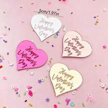 5个/10个/20个装心形亚克力情人节快乐纸杯蛋糕装饰插牌，适用于情人节派对DIY蛋糕甜点装饰用品 - 彩色 - 查看 8