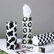 4/2/1 pieza Caja de pañuelos de coche clásica en blanco y negro con patrón de vaca, contenedor de pañuelos de coche con diseño cilíndrico elegante, dispensador de pañuelos de viaje portátil y redondo con 40 pañuelos faciales para ajuste universal en automóvil, hogar y oficina, paquete de pañuelos decorativos - Multicolor - Ver 5