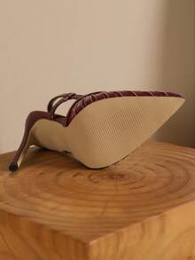 女士亮面材质尖头高跟鞋，优雅酒红色，2025新款，细高跟鞋 - 酒紅色 - 查看 6