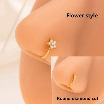 2/4pcs Set Random Style European & American Creative Rhinestone Leaf & Flower Nose Studs, Minimalist Elegant Non-Piercing Nose Rings