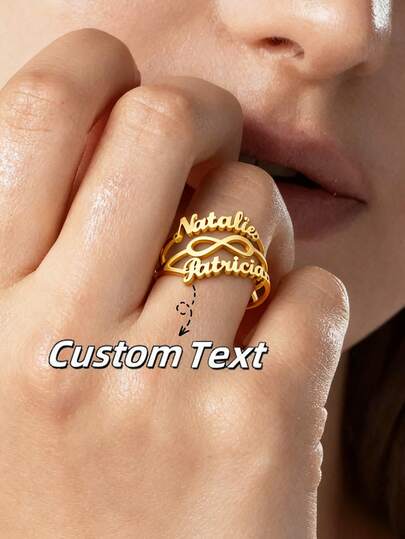 Women's Customized Double Heart Name Ring, Personalized Exquisite DIY English Letter Couple Open Ring, Stainless Steel Unique Butterfly Cross Name Adjustable Ring Wedding Jewelry, Anniversary Gift For The Bride And Groom, Favorite Christmas Gift For Bestie, 18K Gold-Plated Stainless Steel Ring, Including High-Quality Exquisite Gift Box,