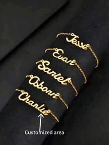 1pc Custom Name Bracelet, Personalized And Simple, Stainless Steel Bracelet, Birthday, Mother's Day, Valentine's Day Gift - Multicolor - View 1