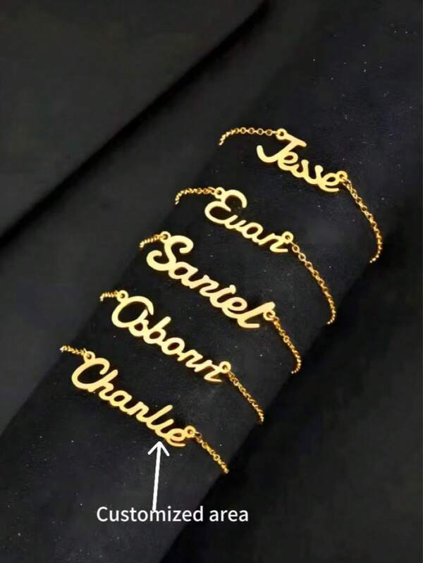 1pc Custom Name Bracelet, Personalized And Simple, Stainless Steel Bracelet, Birthday, Mother's Day, Valentine's Day Gift