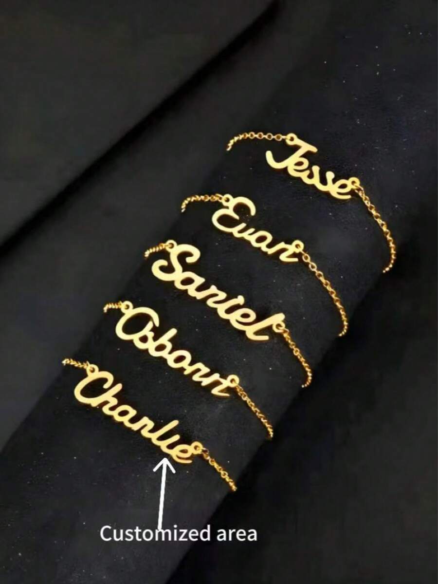 1pc Custom Name Bracelet, Personalized And Simple, Stainless Steel Bracelet, Birthday, Mother's Day, Valentine's Day Gift - Multicolor - View 1