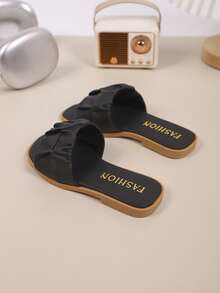 Ciabatte alla moda per bambini da esterno, sandali piatti con punta quadrata per l'estate, nuove scarpe da spiaggia con punta quadrata, molto attraenti per le ragazze - nero - Visualizzare 3