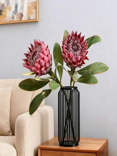 1/2 Piece Artificial King Protea Flower Bouquet - Luxury Plastic Desktop Decor, Maintenance-Free, Suitable For Dining Table, DIY Vase Decoration, Living Room, Bedroom And Garden