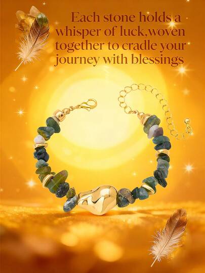 1pc Natural Mantra Wrapped Stone Bracelet, Natural Stone Accents Gothic Style Creative Textured Bracelet, Natural Energy Stones, Minimalist Design, Unique Colors, Fashionable, High-End Series