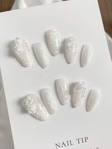 10片白色山茶花手工美甲贴纸，简约奢华，适合派对、生日、聚会等场合。 - 彩色 - 查看 10