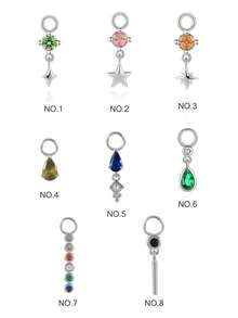 1Pc 925 Sterling Silver Earring Colorful CZ/ Moss Agate Dangle Chain Charm | Garnet Gold Plated Conch Charm| Rook Helix Cartilage Charm| Sterling Silver Natural Gemstone Addon - Silver - View 12