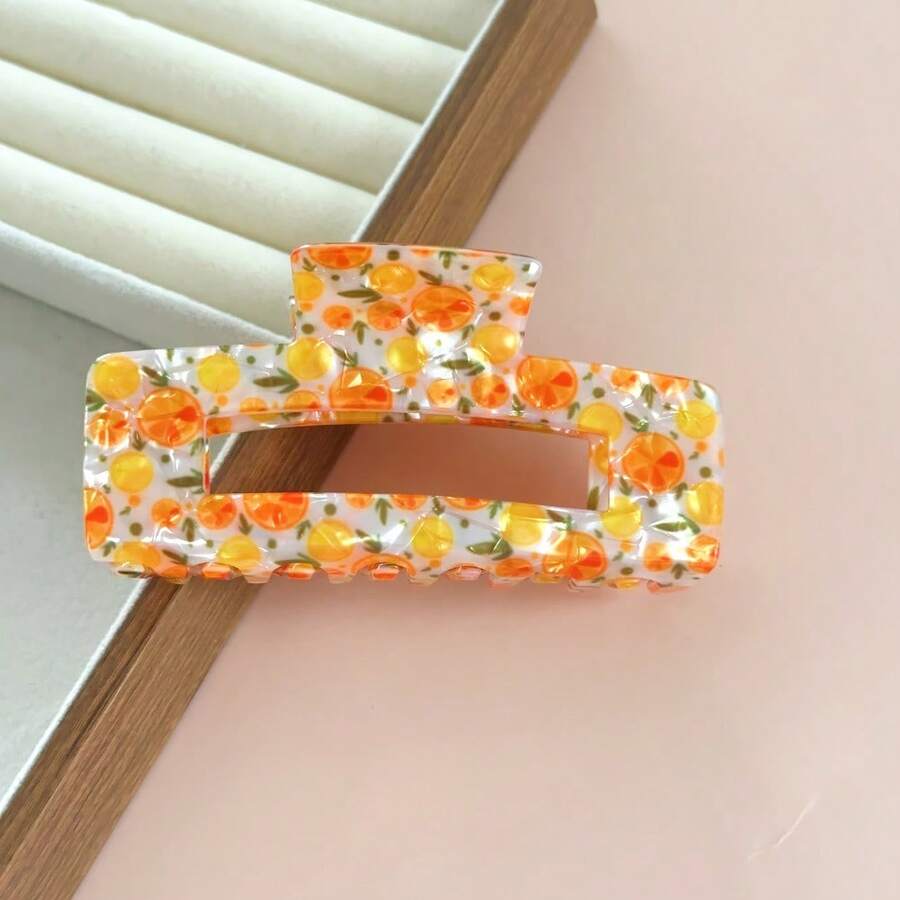1 Piece Of Elegant And Sweet Strawberry Print Rectangular Hairpin - White And Red Contrast Hollow Design, Light And Stable Women's Hair Accessories, Suitable For Daily Party Travel, Fun Style - Màu cam nhiều màu - Xem 1