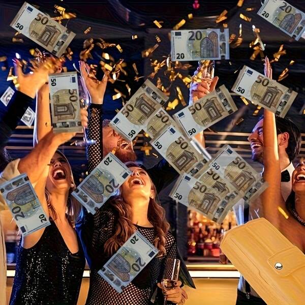 Un set di 3cm*1.5cm mini replica della banconota da 50 euro, set di repliche di banconote di varie denominazioni (5/10/20/50 euro), decorazioni di carta per Capodanno, regali di San Valentino, accessori per feste, set di carte euro per film e TV, la migliore carta moneta fittizia per mostrare ricchezza.