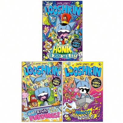 Jamie Smart's LOOSHKIN Series 3 Books Collection Set(Looshkin: Honk If You See It!,Looshkin: Oof! Right In The Puddings! & Looshkin: The Maddest Cat In The World)
