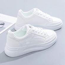 Tenis Casual Para Mujer Blanco Zapatos Blancos de Mujers Zapatillas Para Zapatos de Tenis, Cómodos Zapatos de Plataforma Casuales, Zapatillas de Deporte de Cuero PU Dama Ligero Cómodo Para Viaje - Blanco - Ver 3