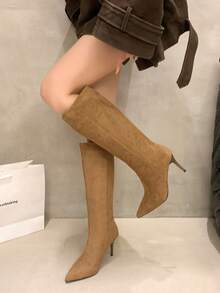 Botas para mujer, botas clásicas, para otoño, invierno y temporada de fiestas, con tacón de gatito - Marrón - Ver 3