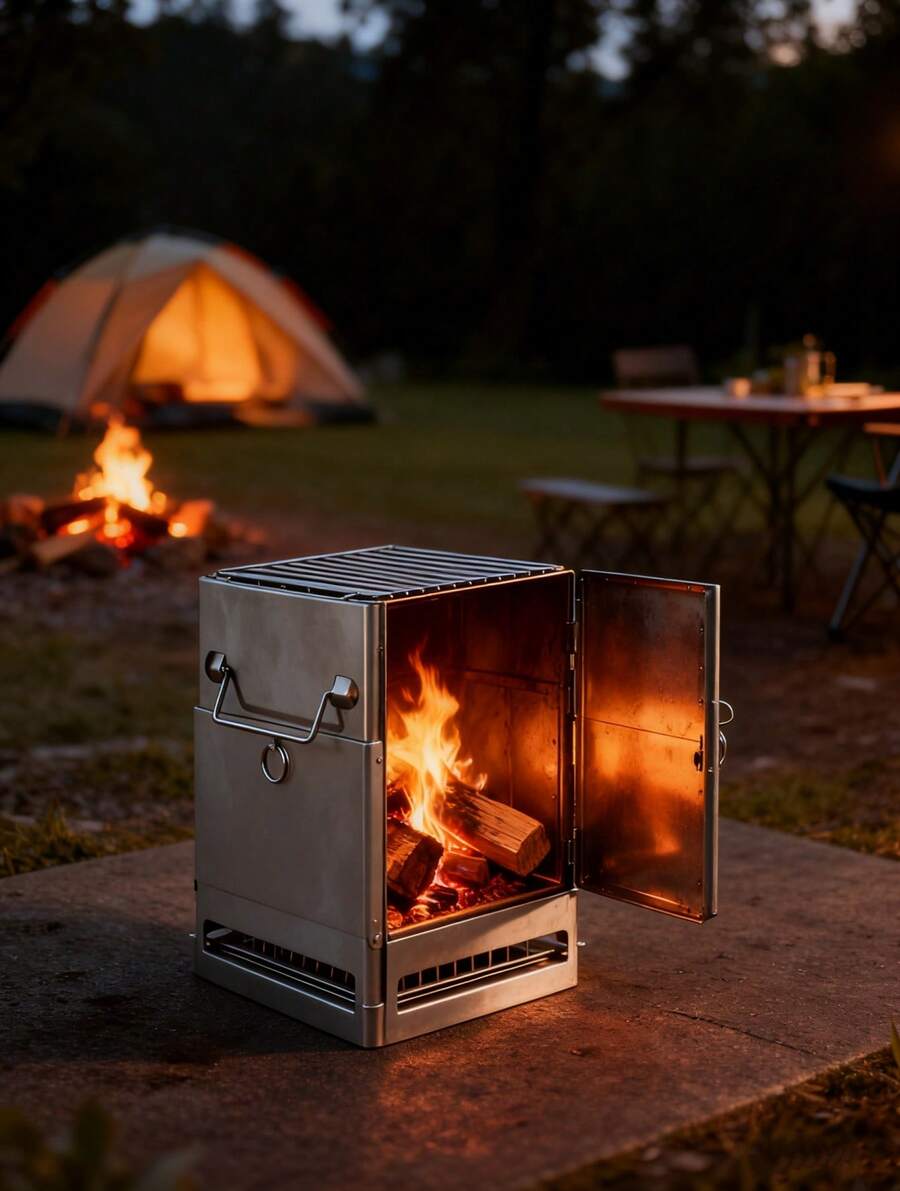 Portable Foldbare Campfeuerofen aus Edelstahl, Überlebens-Raketenofen, geeignet für outdoor-Kochen, Picknick, Wandern und BBQ. - Silber - Übersicht 1