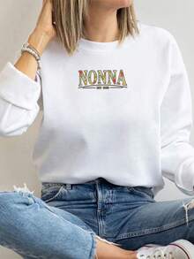 Women's Italian Grandma Nonna Letter And Family Quotation Sweater-Flesh Color Casual Round Neck Winter Pullover, Machine Washable, Comfortable Gift For Christmas, Birthday And Traditional Home Wear Fashionable Women's Clothing - trắng - Xem 6