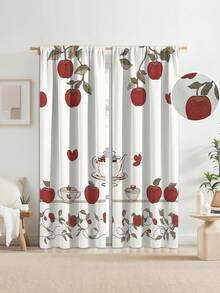 NOSBEI 2pcs Modern Style Faux Embroidery Fruit Print Curtains, 100% Polyester Fabric (Curtain Rods Not Included), Suitable For Decorative Outdoor Spaces Such As Living Room, Bedroom, Kitchen, Bathroom - Multicolor - View 13