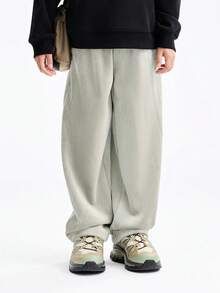 Annil Pantalones de felpa gruesa para niños preadolescentes, calidez invernal, elasticidad y pantalones deportivos casuales de moda