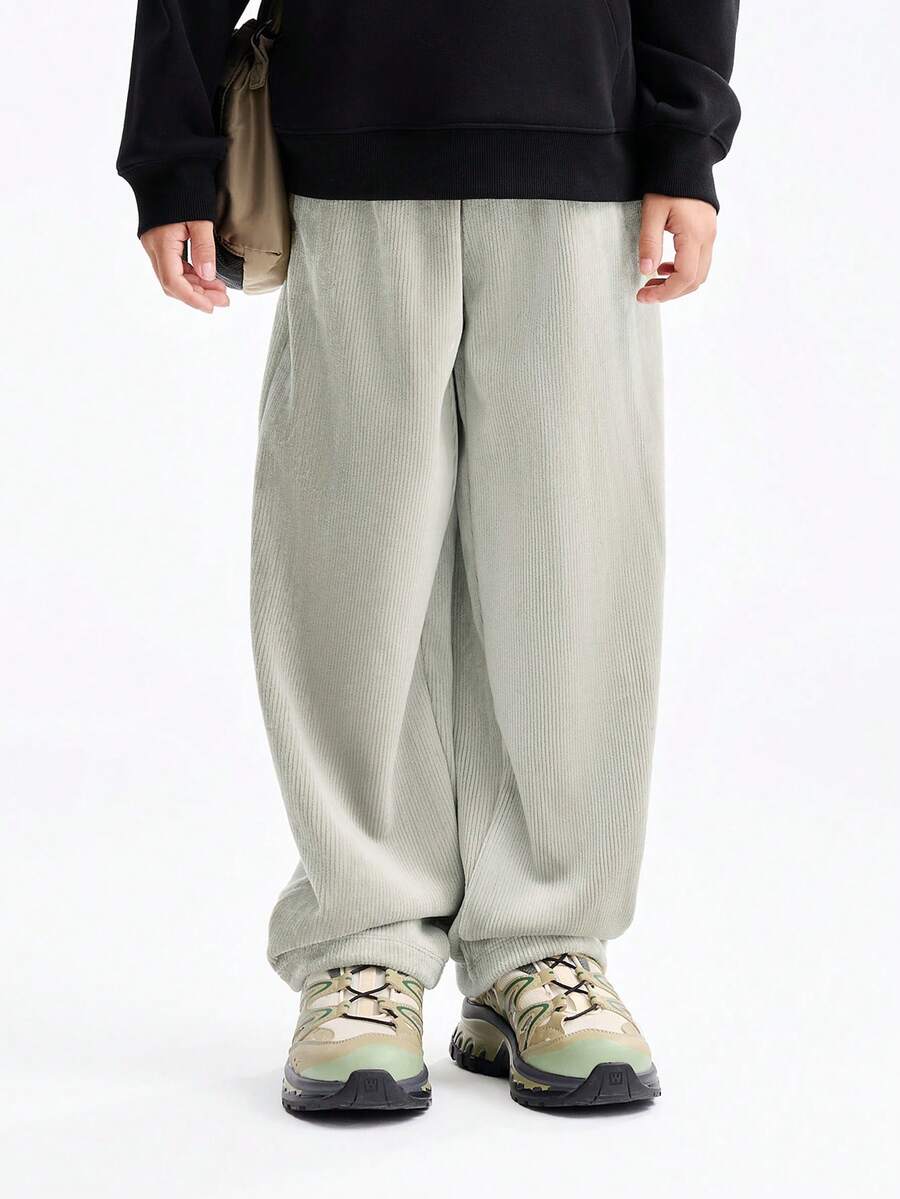 Annil Pantalones de felpa gruesa para niños preadolescentes, calidez invernal, elasticidad y pantalones deportivos casuales de moda