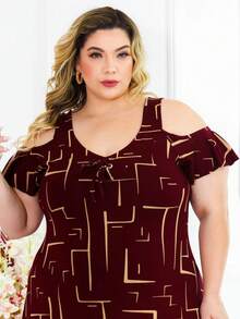 Plus Size  Dress With Thick Straps (G1-G2-G3) - Labyrinth Wine - View 3