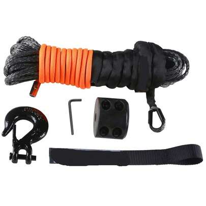High-Strength 6.4mm X 15.2m Synthetic Winch Rope - 44.5kN Capacity With Protective Sleeve, Stopper, Forged Hook & Pull Strap - Universal Fit For ATV, UTV, Small Vehicles & Pickups