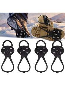 1双（2只）通用防滑冰爪，雪地防滑冰爪 - 冬季户外防滑鞋套，带5齿冰爪 - 适用于雪地行走、冰攀、徒步旅行，男女通用 - 彩色 - 查看 2