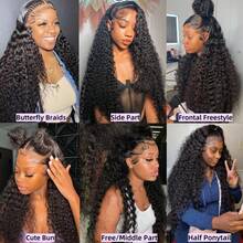 GABRIELLE 13x4 13x6 Drawstring Wigs Human Hair Deep Wave Glueless Human Hair Wigs Pre Plucked Pre Cut 180 Density Deep Wave Transparent Lace Front Human Hair Wigs 30 Inch Deep Curly Lace Front Human Hair Wigs With Drawstring Ready To Wear Glueless Human Hair Wigs For Women - Natural Black - 查看 8