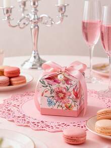 5/10 件花卉印花丝带礼品包装盒，创意精致“特别为你”婚礼回礼糖果袋礼盒，派对小礼物生日情人节礼盒情人节