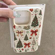 1個 TPU材料 暖かいかく楽しいクリスマスツリー、赤いいリボン、ボール、雪のクリスタルパターンの電話ケース //Redmi対応 - ホワイト - チェックする 4