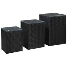 vidaXL Beistelltische 3 Stk. Mit Glasplatte Schwarz Poly Rattan - Black - View 1