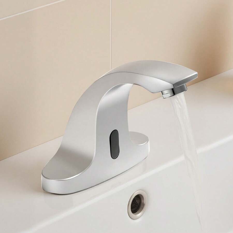 Touchless Bathroom Sink Faucet, Automatic Motion Sensor Restroom Toilet Faucet Cold Water With Hole Cover Plate, Battery Operated For 9/16 In Pipe Commercial Lavatory,Chrome Plated Silver - Cobra - View 1