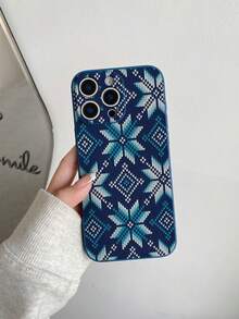 1pc Blue TPU Christmas Element Knitted Texture Pattern Full Coverage Phone Case, Minimalist Versatile Creative Personalized Phone Case, Suitable As Birthday, Holiday, Anniversary Gift For Girlfriend/Boyfriend, Best Friend, Spouse, Partner, Family, Coworker, Student/Teacher, Compatible With IPhone - Multicolor - View 2