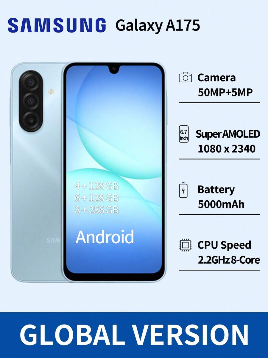 Galaxy A17 6.7英寸 Super AMOLED 双卡双待解锁智能手机，配备5000万像素OIS三摄后置摄像头和1300万像素前置摄像头，90Hz刷新率屏幕，5000mAh电池，最高可扩展至2TB存储，支持NFC和快速充电，时尚纤薄设计，搭载Android操作系统。 - 藍色 - 查看 1