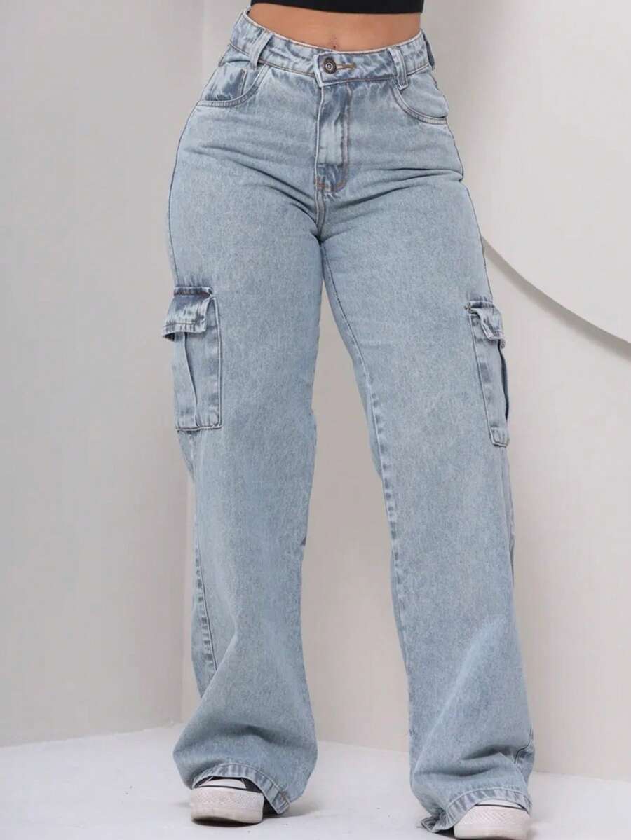 Women's Cargo Pants Comfortable Casual Versatile Elegant Modern Blogger Quality - 淺色水洗藍 - 查看 1
