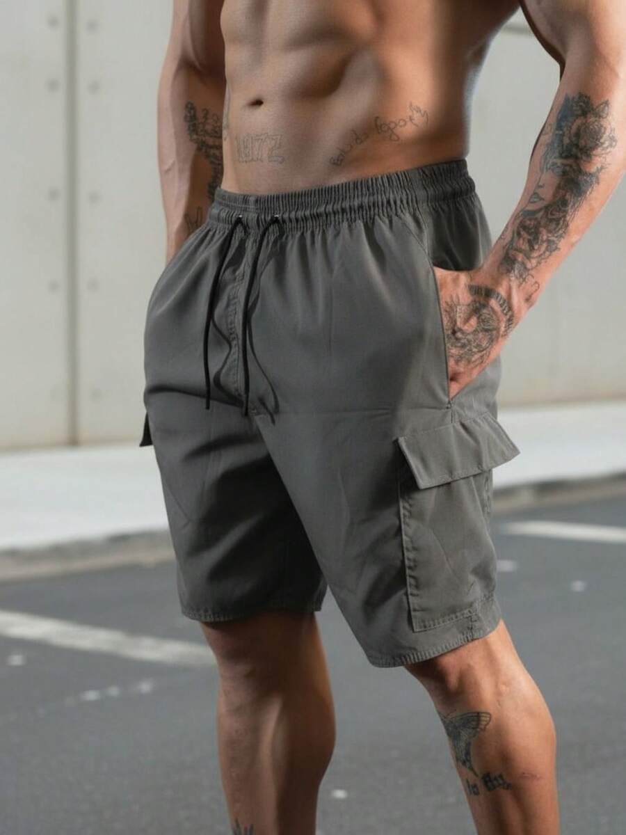 Plus Size Cargo Shorts, Sizes S To 3XL, With 5 Pockets. Comfortable, Made Of Tactel And Elastane Material. - Dark Grey - View 1