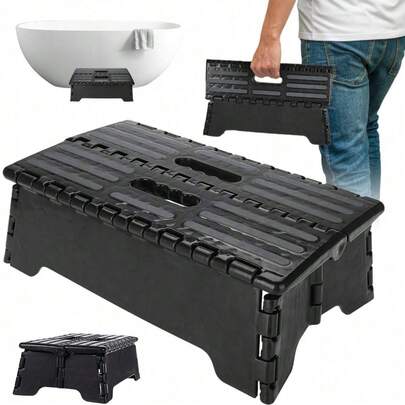 Tritthocker Klappbar, 22cm Falthocker, Tragbarer und Faltbarer Klapphocker, Klapptritt Tragbarer mit Tragegriff, Rutschfeste OberfläChe Und Rutschfeste FüßE FüR Erwachsene Kinder Und äLtere Menschen