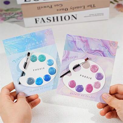 7色珠光固体水彩颜料套装，便携耐用，适合户外写生、涂鸦设计，圣诞礼物