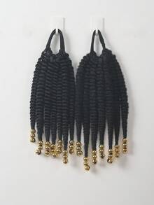 Fluffy Curly Short Ponytail Hair Extension, With Gold Or Silver Beads, Heat-Resistant Synthetic Fiber, Suitable For Girls/Children, 1pc/2pcs, 8 Inches - Black - View 7