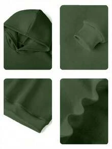 1件装男童休闲印花套头卫衣，保暖内衬，长袖，秋冬季 - 綠色 - 查看 5