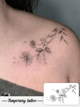 1 Piece Of Valentine's Day Temporary Tattoo Sticker, Y2K Style Ink Dandelion With Romantic Pattern, Waterproof And Sweatproof, Washable And Non-Reflective, Arm And Shoulder Couple Simulation Tattoo, Suitable For And Fashionable People, Lasting 3-5 Days