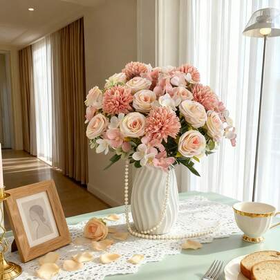 1/3 Bunch (6 Heads) 11.81 Inch Artificial Nordic Chrysanthemum Rose, Suitable For Wedding Decoration, Bridal Bouquet, Back To School Classroom Decor, Home Vase Decoration, Garden Outdoor Holiday Party, Birthday Party Decoration