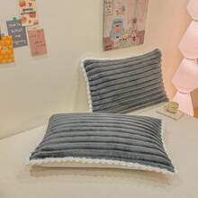 Neuer hochdichter Milch-Plüschball Kissenbezug, Plüsch-Kaninchenhaar Bommel verdickter Schneeball Kissenbezug mit Reißverschluss - Grau - Übersicht 3