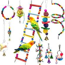 Combination Bird Toys Set Swing Chewing Training Toys Small Parrot Hanging Hammock Parrot Cage Bell Perch Toys With Ladder Toys(Random Accessory Color)