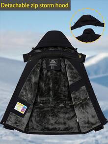 KEFITEVD 男士冬季滑雪服，防水防风，带帽，4个口袋，保暖冬季外套，适合滑雪、徒步、露营、登山 - 彩色 - 查看 6