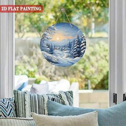 2D扁平木质装饰挂件，圆形木质，适用于咖啡馆、农舍等场所，配有麻绳方便悬挂，家居墙面装饰