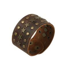 可调节朋克风真皮手镯，环绕式真皮腕带，哥特风时尚真皮手镯，男女通用 - 棕色 - 查看 26