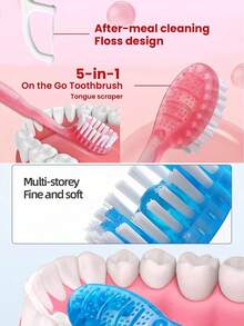 12pcs/8pcs/4pcs/1pc Portable Mini 5-In-1 Travel Dental Kit Set, Disposable Effervescent Toothpaste Tablets With Bursting Beads No Rinsing, Tongue Cleaner, Toothpicks And Dental Floss, Suitable For Travel And Home Use - Multicolor - View 6