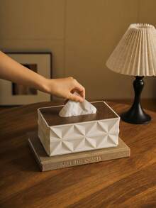 木质盖纸巾盒 - 多功能收纳盒，梅花图案，简约时尚，品质上乘，适用于：办公室、酒店、客厅、餐厅、卧室，适合：日常使用、生日礼物、国庆节、新年、圣诞节、派对礼品、母亲节、婚礼 - 黑與白 - 查看 7