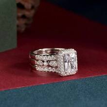 Wedding Band Bridal Ring Enhancer Engagement Ring Set Women 925 Sterling Silver Radiant Cubic Zirconia Size 5 - 10 - bạc + 6 - Xem 3