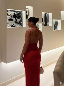 Women's Long Dress With Open Back, Tie-Neck Bikini, Open Front Neckline, Lightweight Stretchy Supplex Fabric, Comfortable, Fitted, Modern, Sensual, Summer 2025, Beach, Party, Club, Travel, Daytime Look, Elegant Women's Fashion, Flowing Fabric, Light Drape, Long Women's Bikini Dress, Tie Neck, Open Back, Beach Dress, Summer Dress, Women's Long Dress With A Low Neckline, Plain, Shapeless, Flattering, Accentuates Curves, Brazilian Style, Casual, Sophisticated, Long Open Front Dress, Women's Beach Fashion, Summer 2025, Lightweight, Cool Dress With Integrated Bikini, Long Dress With Tie Neck, Open Back, Women's Summer Look, Beach, Pool, Elegant Women's Fashion, Open Front Dress, Lightweight Supplex Fabric, Long, Fitted, Sensual - Màu xanh lam - Xem 2
